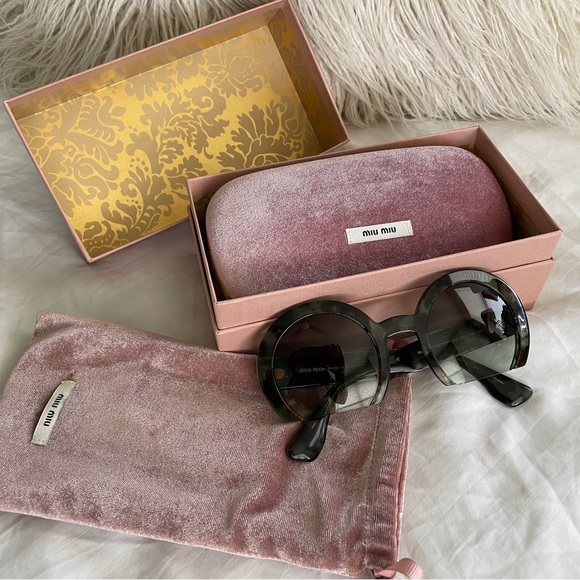 Mui Mui Designer Half Rim Round Tortoise Sunglasses - Picture 10 of 12